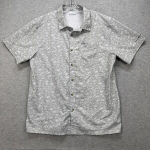 Columbia PFG Shirt Mens Large Grey Super Slack Tide Fishing Omni Shade AOP